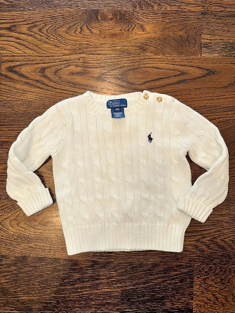 Polo by Ralph Lauren Cable Knit Sweater Cream Baby 18M Like New